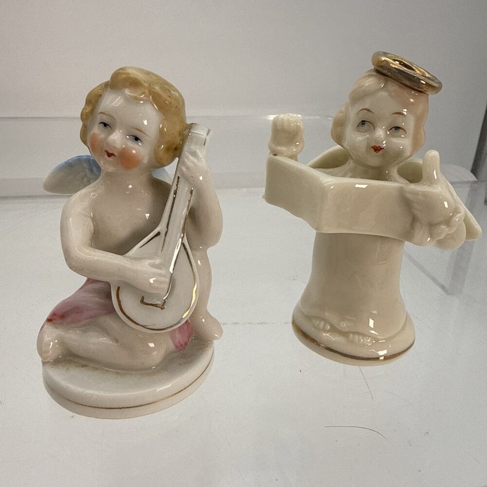 VINTAGE PORCELAIN Pair Of CHOIR ANGELS Cherubs - MADE IN JAPAN